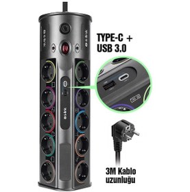 Resim S-link Swapp SP10AF 1.5 MM USB Type-C 2.1A/5V 16A 250V 3680W 10'lu Kablolu Akım Korumalı Priz 3 M 