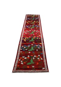 Resim Zehra Abla Halı Yeni El Dokuma Çiçekli Kırmızı Herki Yolluk Bukleli Pamuklu Yün Halı 5863 Renkli 