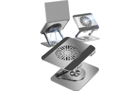 Resim Gampus Laptop Standı Alüminyum Soğutmalı Mıknatıslı Harici Fanlı 360 Derece Döner Ayarlı Ergonomik Stand 