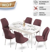 Resim Canisa Concept Mun Serisi Mdf Beyaz Mutfak Masa Takımı 6 Adet Gülkurusu Sandalyeli 