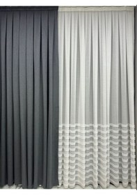 Resim Meyra Mat Pamuklu Antrasit Fon Perde 1/3 Sık Pile Antrasit 