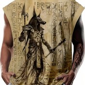 Resim Erkek Pharaoh Grafik Tank Top - 3D Tam Vücut Baskı, Mısırlı Hieroglif Tasarımıyla Rahat Yazlık Kapüşonlu Yelek, Bol Kesim, Nefes Alabilen Polyester Kumaş, Rahat Kıyafetler İçin Mükemmel, Yazlık Giyim | Antik Mısır Baskısı | Bol Kesim Yelek 