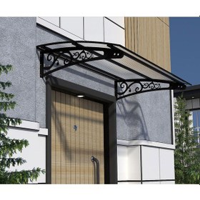 Resim Metal Taşıyıcılı Kapı Üstü Pratik Sundurma Siyah - Şeffaf Levha 270 X 120 Md2 