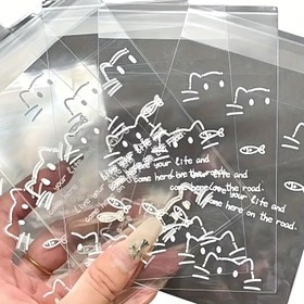 Resim 50 Paket Karikatür Balık ve Kedi Desenli OPP Takı Hediyelik Çantalar, Hediyeler ve Lezzetler için Plastik Parti Favor Paketleme 