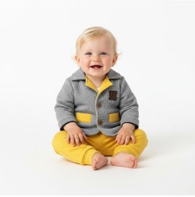 Resim Ceket Hırkalı Erkek Bebek Alt Üst Takım 3lü sarı 