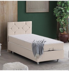 Resim Glamis Tek Kişilik Baza Başlık Letto Yatak Seti - Krem 90 x 200 