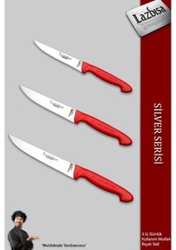 Resim Silver Serisi 3 Lü Günlük Kullanım Mutfak Bıçak Seti Mtf-215 Kırmızı 