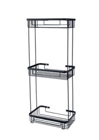 Resim Çelik Banyo Üçlü Metal Taci 23x15x60 Sabunluk Ve Şampuanlık Mat Siyah 