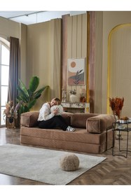 Resim Dekoport Comfort 180cm Kanepe Yatak Olabilen, Fitilli Kadife, Yıkanır, Silinir, Aktivite Koltuğu - Vizon 