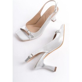 Resim Seashell Gümüş Arkası Açık Topuklu Sandalet Tokalı Kadın Ayakkabı Gümüş 