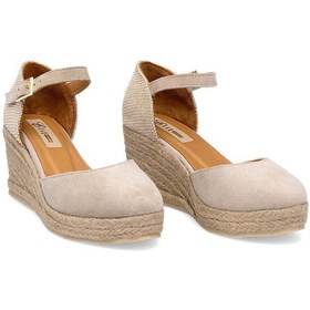 Resim Elit Anastelle Kadın Hakiki Süet Deri Dolgu Topuk Sandalet Bej Bej 