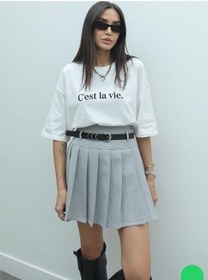 Resim Nevege Butik Kadın- Kemerli İçi Şortlu Pileli Mini Etek Gri 