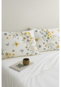 Resim Kelebek Gri Desenli 2 Li Yastık Kılıfı Pamuklu Kumaş Fermuarlı Çok Renkli 