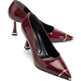 Resim Suins Clove Model Kadın Topuklu Burnu Metal Detaylı Stiletto Ayakkabı Bordo 