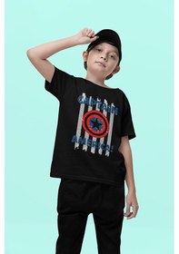 Resim Sevbano Kaptan Amerika Baskılı Unisex Avengers Film Çocuk Tişört 1-12 Ya Siyah 