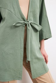 Resim Yefrastore Soft Yeşil Flam Keten Kimono Gömlek 