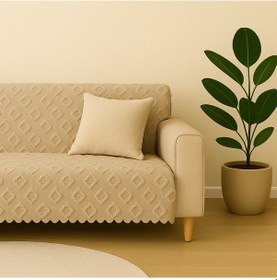 Resim Şönil Jakarlı Kaymaz Koltuk Örtüsü 175x215 Cm Çekyat Uyumlu, Yıkanabilir Bej 