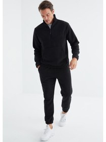 Resim Tommy Life Lacivert Yarım Fermuar Dik Yaka Lastik Paça Polar Erkek Eşofman Takımı - 85159 Lacivert 