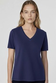 Resim Lacivert V Yaka Kadın Tişört - LACİVERT / 38 