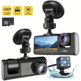 Resim Elmpaly Siyah Hd1080p 3 Kanallı Araç Kamerası 32gb Hafıza Kartı 3 Lens Ir Gece Görüşü 