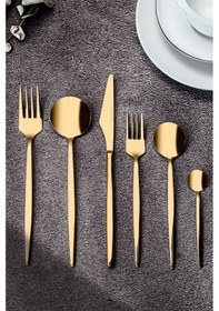 Resim Weyne Mango Kitchen Victoria Gold Çelik Paslanmaz 6 Kişilik 36 Parça Çatal Kaşık Bıçak Takımı 18/10 304 Inox 