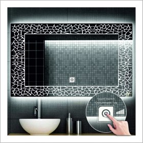 Resim Dnr-Mirror80x100 Cm Günışığı Ledli Tasarım Kumlamalı Dokunmatik Tuşlu Banyo Aynası Makyaj Aynası Işıklı Ayna 