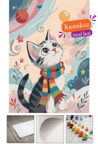 Resim Su'lepas Özel Boyama Kağıdı Sayılarla Boyama Seti Boya ve Fırça Dahil (AHŞAPSIZ) - KIŞ VE KEDİ 