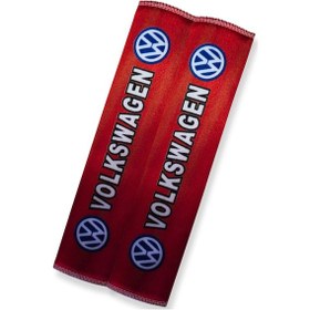 Resim Volkswagen Uyumlu Dijital Baskılı Kırmızı Emniyet Kemer Pedi 2'li Set 