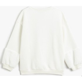 Resim Koton Peluş Detaylı Sweatshirt Pul Payet İşlemeli Bisiklet Yaka Şardonlu Ekru 3wkg10228ak 3WKG10228AK010 Ekru 