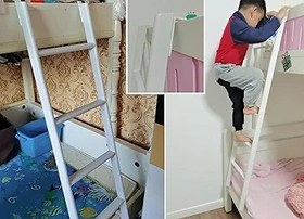 Resim Ayarlanabilir Metal Ranza Merdiveni, Yatakhane ve Karavan için - Kancalı Beyaz İkiz Tırmanma Merdiveni, 150 cm Uzunluğunda - Yatak Odaları ve Yer Tasarruflu Çözümler için İdeal 