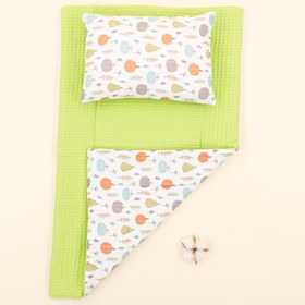 Resim Alt Açma Matı ve Yastık - Çift Taraflı - Fıstık Yeşili Petek - Yeşil Balkabağı 