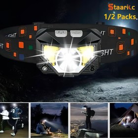 Resim Staaricc 1/2 Adet Ultra Parlak Hareket Sensörlü Şarj Edilebilir Baş Feneri, Kampçılık, Koşu, Balık Tutma ve Acil Durumlar İçin Uygun 8 Modlu El Feneri, USB Arayüzlü Elektronik Lamba Bilgisayar Aksesuarları 