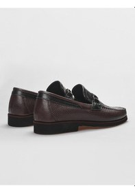 Resim Cabani Hakiki Deri Kahverengi Kroko Detaylı Erkek Klasik Ayakkabı-kahverengi 