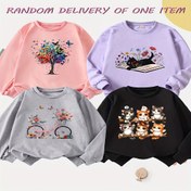 Resim 4 Adet Rastgele Bir Kızın Yuvarlak Yaka Bej Dostu Sweatshirt, Sonbahar ve Kış İçin Rahat Çok Yönlü Yeni Trend Uzun Kollu Üst, Eğlenceli Baskı Bol Kesim Tasarım, Genç Sokak Modası Tarzı, Sevimli ve Enerjik Günlük Giyim İçin Temel Parça, Sonbahar Modası,Kışlık Giyim,Oyuncul Baskı,Genç Tasarım,Rahat 