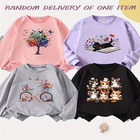 Resim 4 Adet Rastgele Bir Kızın Yuvarlak Yaka Bej Dostu Sweatshirt, Sonbahar ve Kış İçin Rahat Çok Yönlü Yeni Trend Uzun Kollu Üst, Eğlenceli Baskı Bol Kesim Tasarım, Genç Sokak Modası Tarzı, Sevimli ve Enerjik Günlük Giyim İçin Temel Parça, Sonbahar Modası,Kışlık Giyim,Oyuncul Baskı,Genç Tasarım,Rahat 