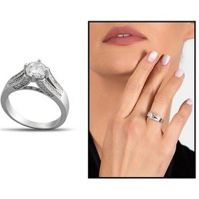 Resim Zirkon Taşlı Modern Tasarım 925 Ayar Gümüş Kadın Tektaş Yüzük (500123027) 