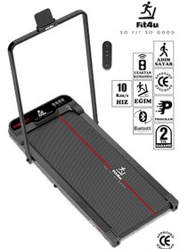 Resim Ce Belgeli, Bluetooth Uygulama Eğim Ayarlı Uzaktan Kumandalı 10km Hız Katlanabilir Koşu Bandı 