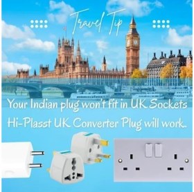 Resim Asseds Store Tip G, Ingiliz Adaptör Fişi, Hindistan, Ingiltere,, Hong Kong, Irlanda, Singapur, Kıbrıs, Hac, Umre Uyumlu, 2 ve 3 Uçlu Seyahat Fiş Çevirici Dönüştürücü Priz, Uluslararası Güç Adaptörü 