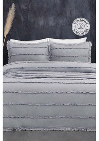 Resim Evlen Home Pamuklu Echos Yatak Örtüsü Takımı Günlük Tek Kişilik 2 Parça Dolgulu El İşi Gri 