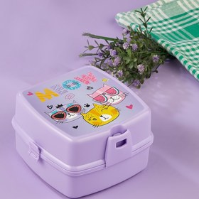 Resim Genel Markalar MEOW KEDİ KARE BESLENME KUTUSU Kendinden Kaşıklı 4 Bölmeli 2 Katlı Beslenme Kutusu 