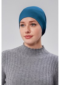 Resim Sonbaharmoda Kadın Tesettür Hazır Pratik Geçmeli Bone Lastikli Kaymaz Petrol Rengi Petrol Mavisi 
