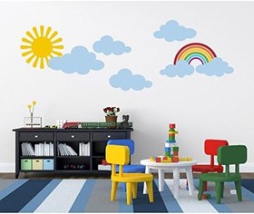 Resim Gökkuşağı Güneş Ve Bulutlar Bebek Çocuk Odası Duvar Sticker 