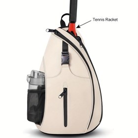 Resim Dayanıklı Polyester Tenis ve Pickleball Çantası - Ayarlanabilir Omuz Askısı, Su Şişesi İçin Ön Cep, Raketi Koruma İçin Fermuarlı Bölme - Siyah, Spor Ekipman Taşıyıcısı, Şık Spor Tasarımı, Güvenli Fermuar Kapatma 