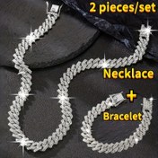 Resim 1 Set of 2 Muhteşem Küba Bağzı Zincir Kolye Artı Bilezik Bileklik, Unisex Hip Hop Punk Tarzı Takı, Erkek Moda Bileklik Kolye Takı Seti, Oğul/Baba Günü İçin Mükemmel Hediye, Pil Olmadan 