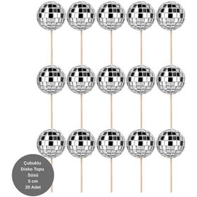 Resim Çubuklu Disko Topu Pasta Süsü Gümüş 5 Cm - 20 Adet Tüm Yaşlar 
