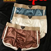 Resim 3 adet Erkek Orta Yükselişli Boxer Şort - Ultra-Yumuşak Buz Sliky Fiber Kumaş, Nefes Alabilir ve Rahat - Elastik Bel, Düz Renkler (Beyaz, Kahverengi, Mavi) Günlük Giyim, Rahat İç Çamaşırı, Şık İç Çamaşırı, Pürüzsüz Dokuma 