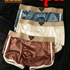 Resim 3 adet Erkek Orta Yükselişli Boxer Şort - Ultra-Yumuşak Buz Sliky Fiber Kumaş, Nefes Alabilir ve Rahat - Elastik Bel, Düz Renkler (Beyaz, Kahverengi, Mavi) Günlük Giyim, Rahat İç Çamaşırı, Şık İç Çamaşırı, Pürüzsüz Dokuma 