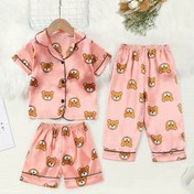Resim Kızlar için İlkbahar/Yaz Karikatür Baskılı Pijama Takımı: Kısa Kollu Üst, Şort ve Uzun Pantolon 