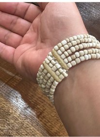 Resim Doğal Taşlı Ayarlababilir Boy Kadın Bileklik Krem 