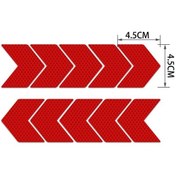 Resim Kırmızı 10 Adet Ok Yansıtıcı Yapışkan Bant Etiket Çıkartması Güvenlik Dikkat Uyarı Yansıtıcı Bant Kamyon Motosiklet Bisiklet Kalıplama 